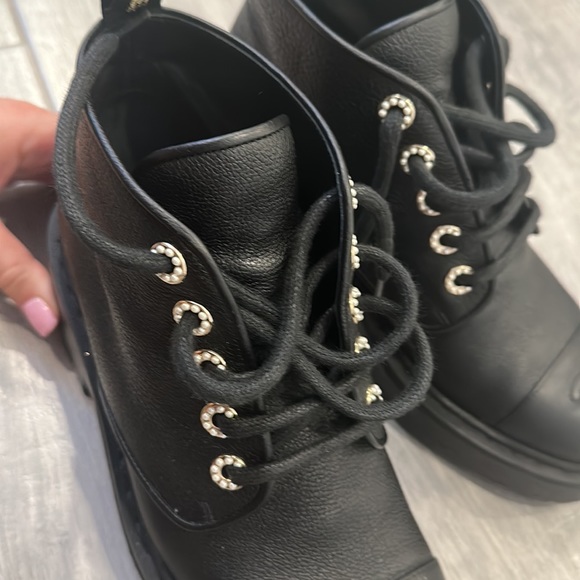 Chanel Black Leather Combat Ankle Boots, Women's (Size 38.5) - Picture 6 of 9